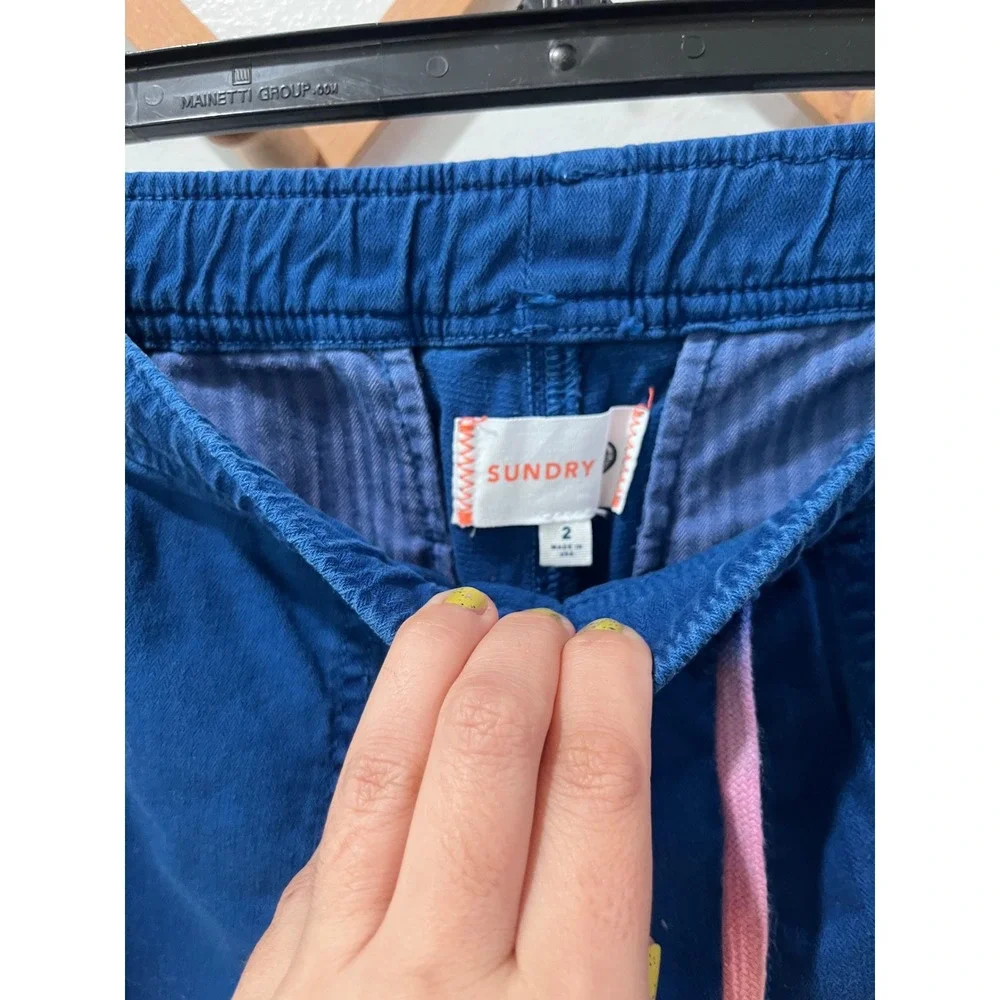 Sundry Blue Cargo Jogger Pants Rainbow Drawstring Size 2 Womens